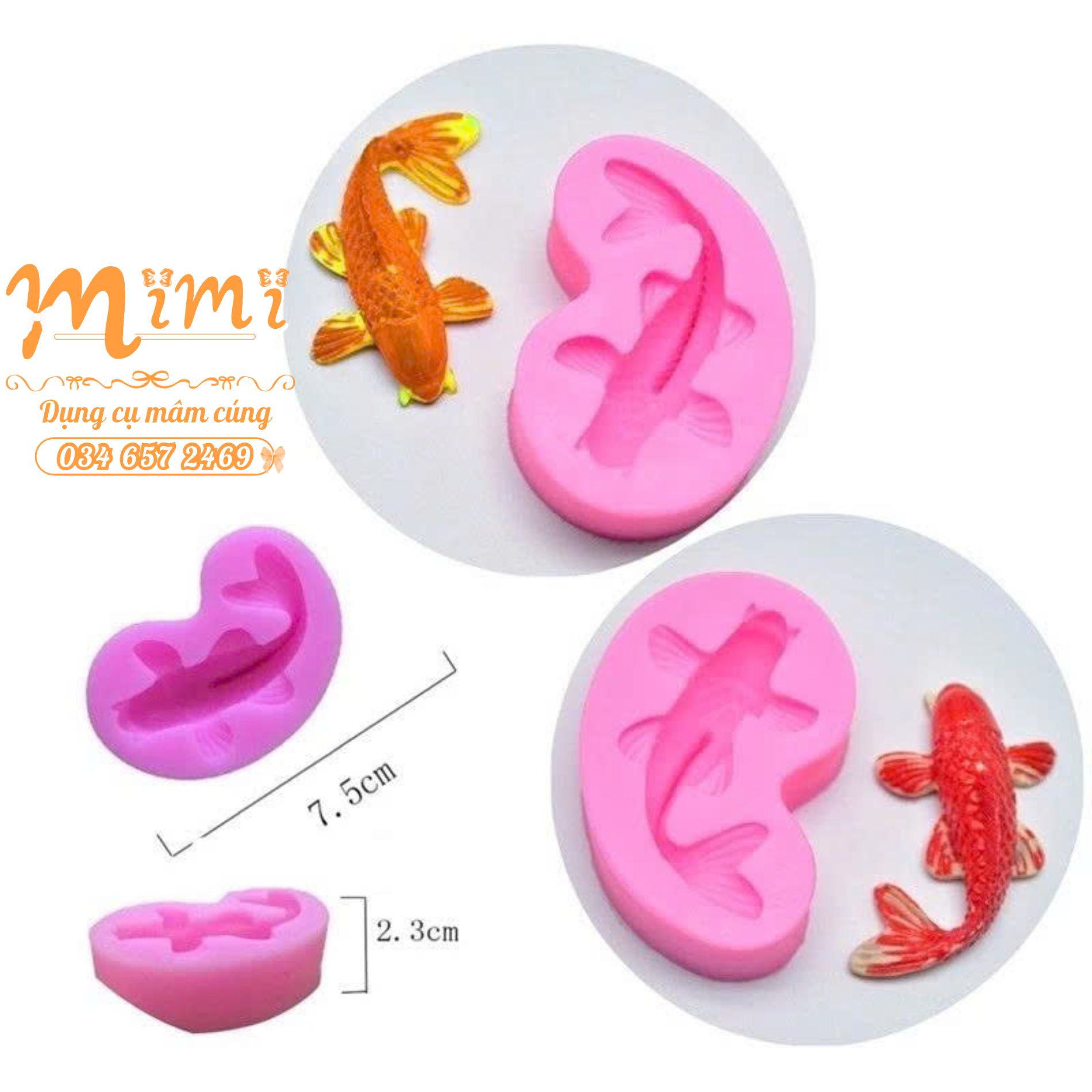 Khuôn silicon cá koi nhỏ nhấn đậu trang trí xôi, thạch